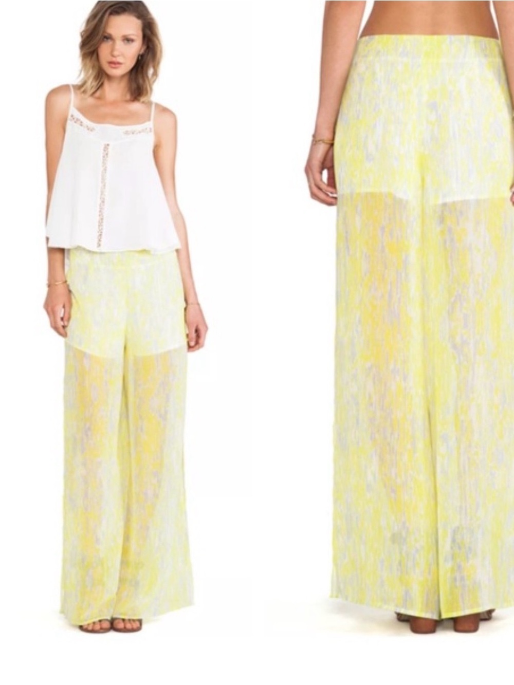 Lovers + Friends Pale Yellow Sheer Wide-Leg Pants